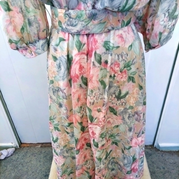 Vintage Kwai Lace Trimmed Exaggerated Collar Floral‎ Full Skirted Dress 60s - Picture 11 of 15